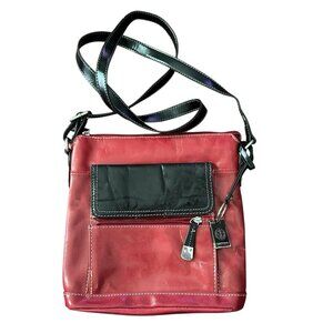 Giani Bernini Red Black Leather Crossbody Purse Bag Pockets Some Scratches